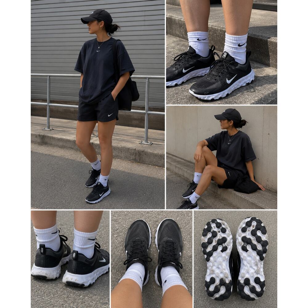 Nike Renew Run Black White Running Shoes Youth 3.5Y Womens 5 Lightweight